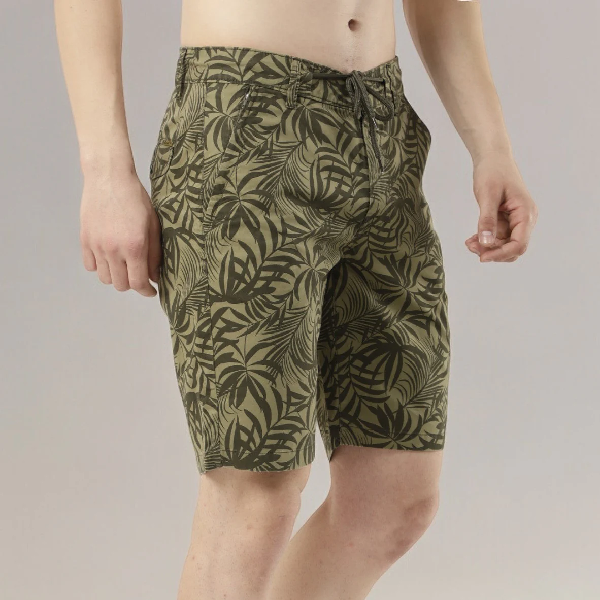 Olive Green Printed Shorts