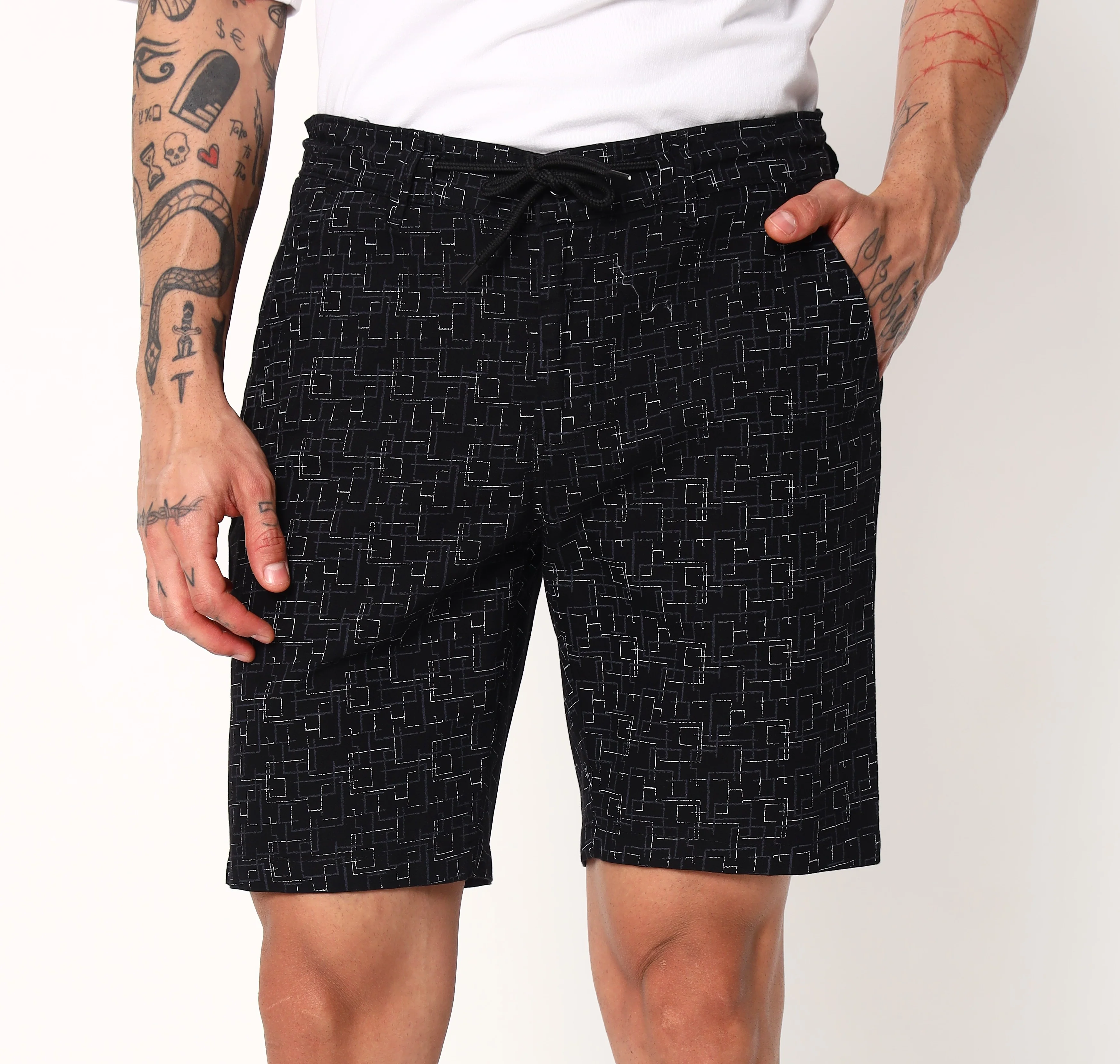 Black Grey Printed  Shorts