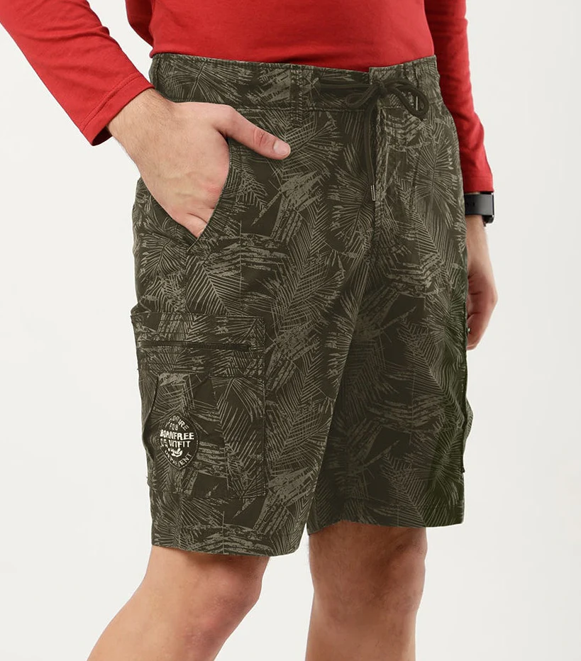 Palm Printed 100% Cotton Cargo Shorts